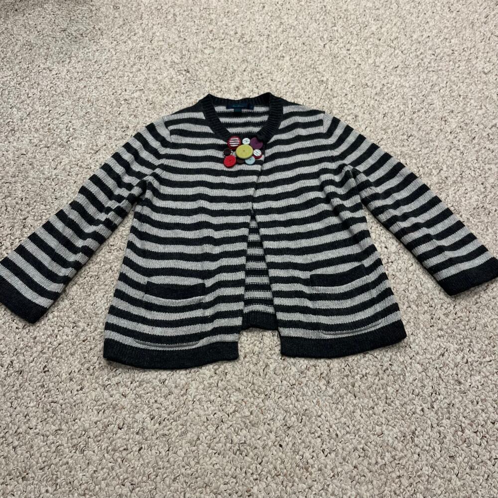 Boden Striped Knit Cardigan Sweater 10 Fun Buttons Preppy Casual Eclectic